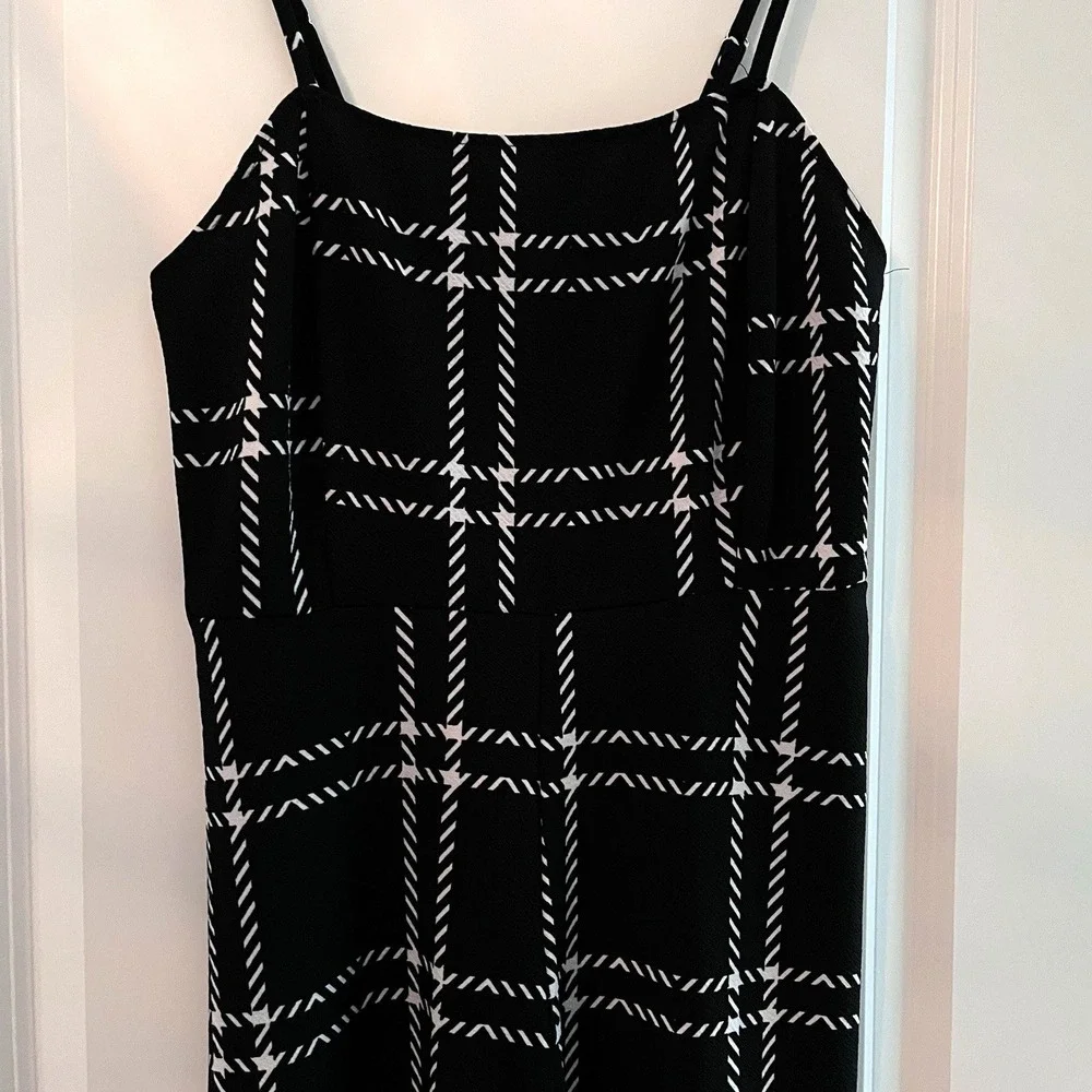 Jolie & Joy Black‎ White Windowpane Plaid Wide Leg Jumpsuit Spaghetti Strap L